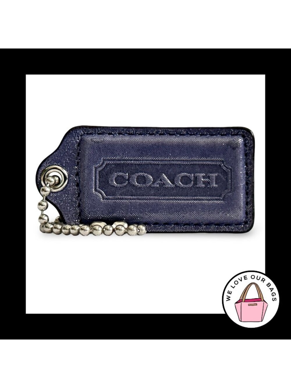 Rare COACH POPPY GLAM HangTag 2.5" Purple Shimmer Leather Bag Charm Keychain Fob